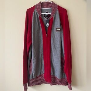 Cavi zip up sweater knit jacket 4xl gray red cotton